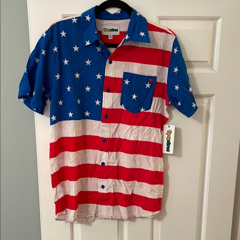Tipsy Elves MEN'S AMERICAN FLAG BUTTON DOWN SHIRT The Flag Casual small nwt